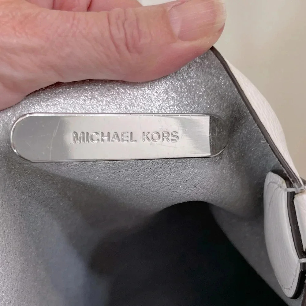 Michael Kors Tote White with Silver Metallic Reversible designer fashion chic - Picture 14 of 16